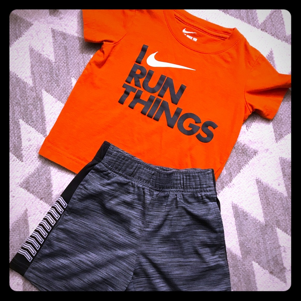 Nike t-shirt and athletic shorts